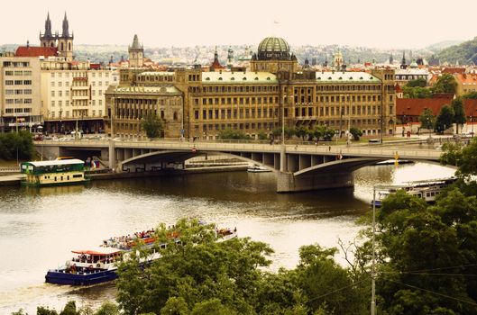 View of an Old town of Prague and the Vltava River. Czech Republic