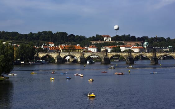 View of an Old town of Prague and the Vltava River. Czech Republic