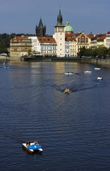 View of an Old town of Prague and the Vltava River. Czech Republic