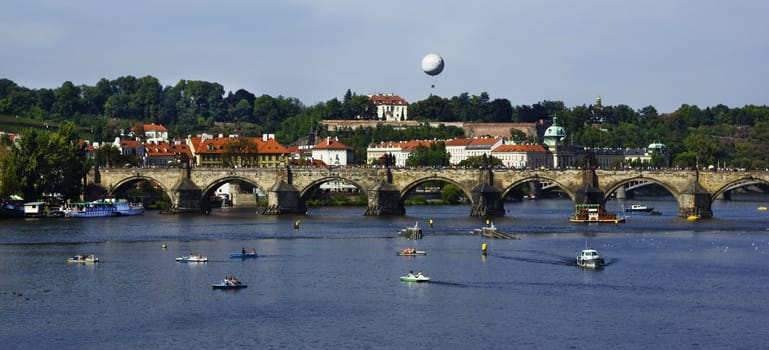 View of an Old town of Prague and the Vltava River. Czech Republic