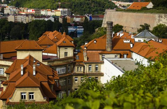 View of an old house in Prague. Czech Republic