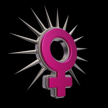 female symbol with prickles on black background - 3d illustration