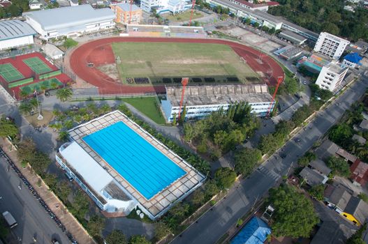 swimming pool of yala sport field in yala, thailand - aerial view