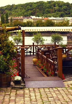 View of a small restaurant in Prague. Czech Republic