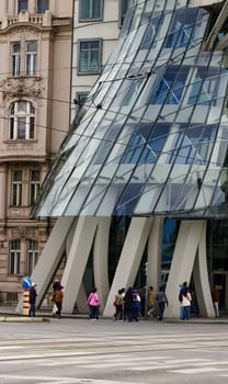 View of a part of a Dancing House in Prague. Czech Republic