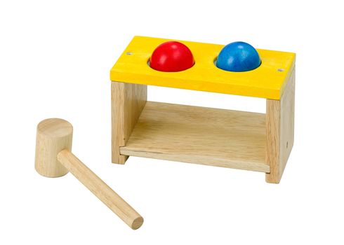 Wooden xylophone toy with hammer isolated 