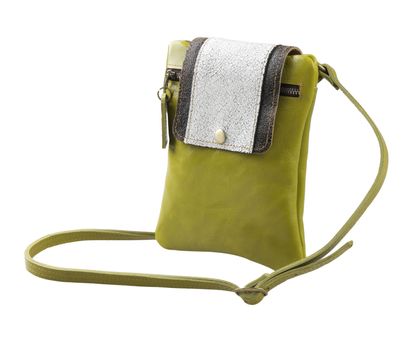Woman leather haversack wallet bag beautiful in green color