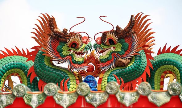 Colorful dragon statues