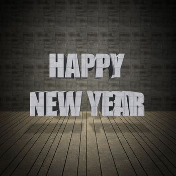  Happy New Year lettering with grunge vintage wall 