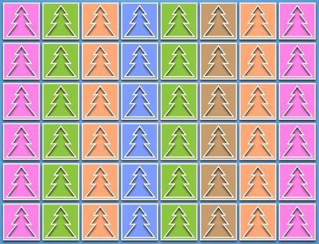 Christmas trees pastel icons arranged vertically on a blue background