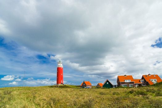 Beautiful red Lighthouse, island Texsel, Netherlands.