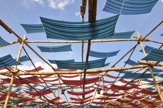 It's a colorful fabric roof.