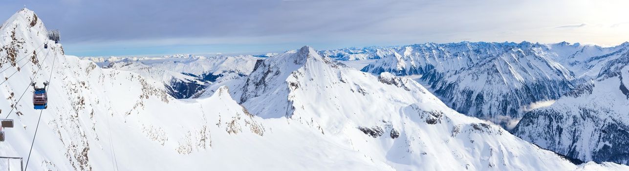 Winter landscape - Panorama of the ski resort Zillertal Hintertuxer Glacier, Tirol, Austria