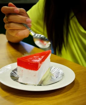 Strawberry cheese cake on table