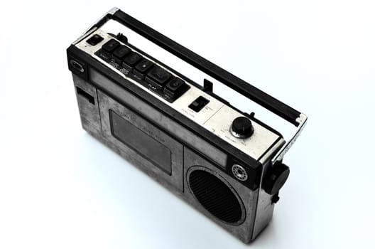Retro radio and tape player on white background, Cassette player 