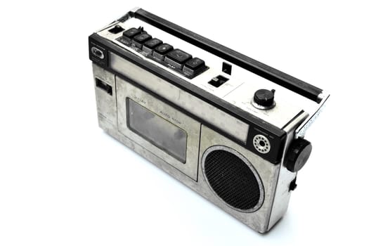Retro radio and tape player on white background, Cassette player 