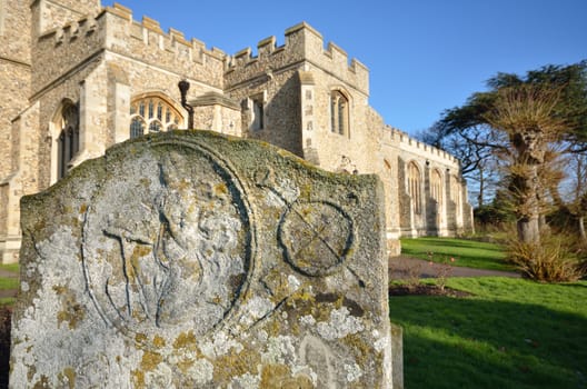 Gravestone with Church in background