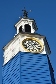 wooden town clock close up