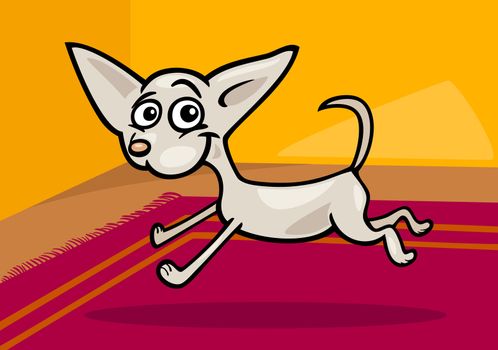 Cartoon Illustration of Funny Purebred Running Chihuahua Dog on the Carpet in Room at Home