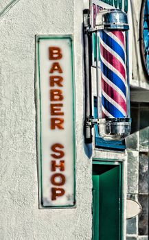 Barber Shop Poll on Exterior Stucco Wall