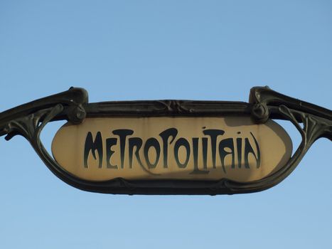 Metropolitain sign at the entrance of the subway in Paris