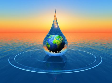 a drop of water with the planet earth inside