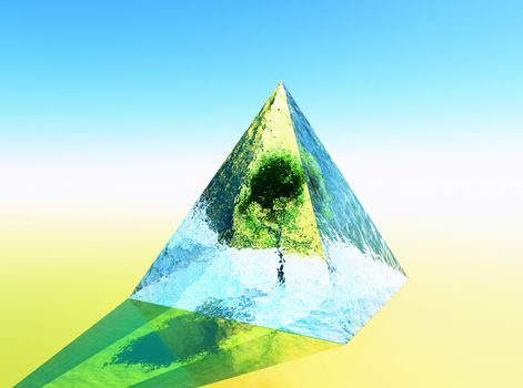 a pyramid in 3d modeling with a tree inside