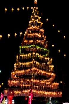 Colorful paper lanterns, Exciting festival, on the night.