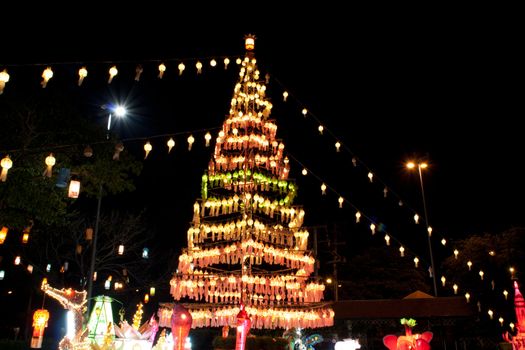 Colorful paper lanterns, Exciting festival, on the night.