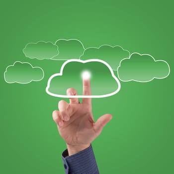 finger touches the clouds, the concept of cloud computing, place for text