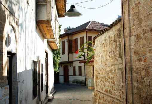 Narrow street in Old City Kaleici in Antalya, Turkey