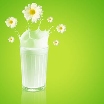 Fresh milk in the glass on colour background, illustration