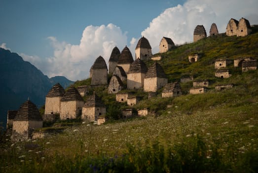 Old cemetery in mountains in Dargavs, North Ossetia