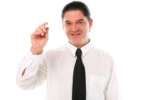 Mid aged businessman holding marker in his hand