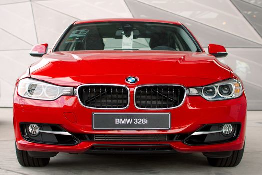 MUNICH - SEPTEMBER 19: New model BMW 328i at BMW Welt Expo center on September 19, 2012 in Munich.