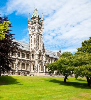 Clocktower of University of Otago Registry Building in Dunedin, New Zealand