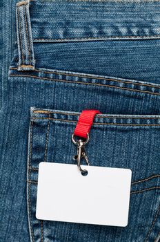 Blue jeans detail with blank badge