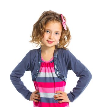 Portrait of a emotional beautiful little girl. Isolated on white background.