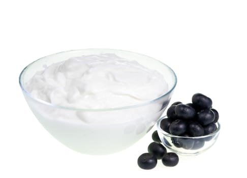 Yogurt bowl and Blueberries on white background