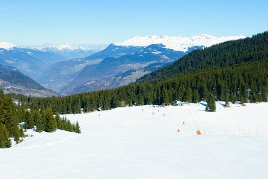 Empty ski slope at Alpine resort