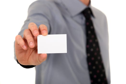 Man showing empty business card