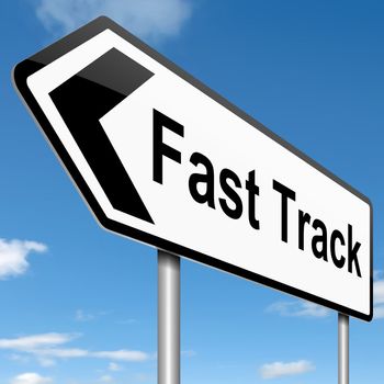 Illustration depicting a roadsign with a fast track concept. Sky background.