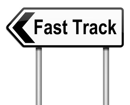 Illustration depicting a roadsign with a fast track concept. White background.