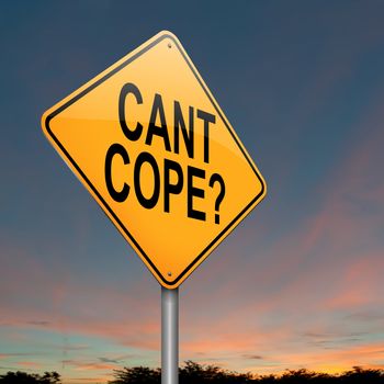 Illustration depicting a roadsign with a cant cope concept. Sunset sky background.