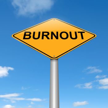Illustration depicting a roadsign with a burnout concept. Sky background.