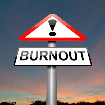 Illustration depicting a roadsign with a burnout concept. Dark cloudy background.