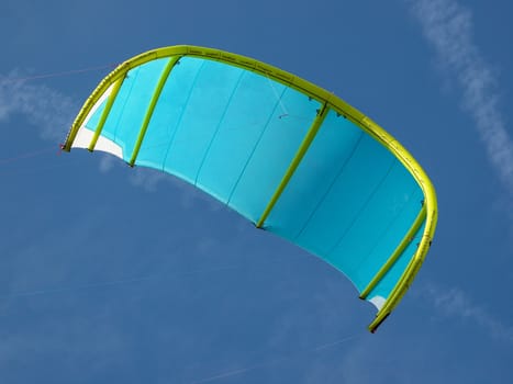 blue kite for kitesurfing in the sky