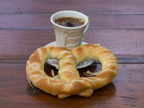 cofee and pretzel with morning cofee