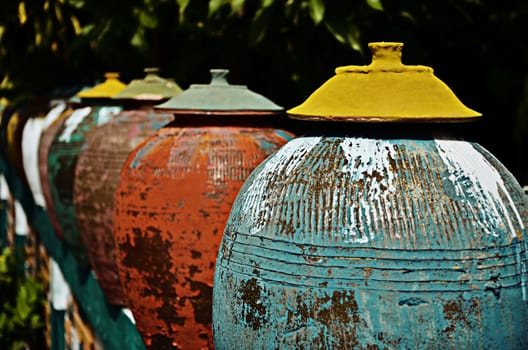 Decorative ancient jar on wall, Chiang Mai, Thailand