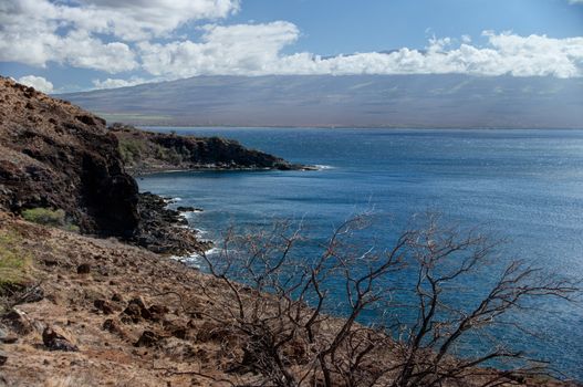 Rocky coastlin along the Honoapiilian HIghway in Maui, Hawaii